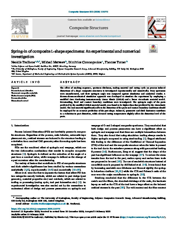 Spring-in of composite L-shape specimens: An experimental and numerical investigation Thumbnail