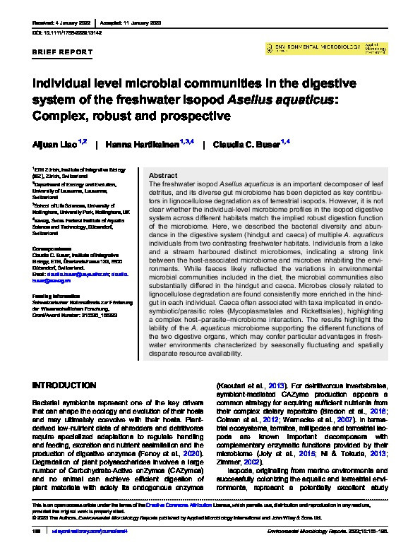 Individual level microbial communities in the digestive system of the freshwater isopod Asellus aquaticus: Complex, robust and prospective Thumbnail