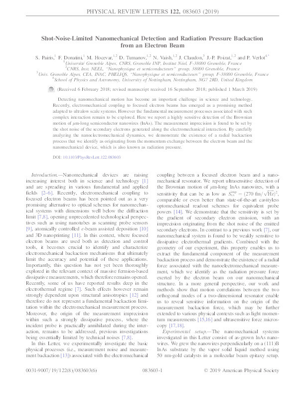 Shot-noise-limited nanomechanical detection and radiation pressure backaction from an electron beam Thumbnail