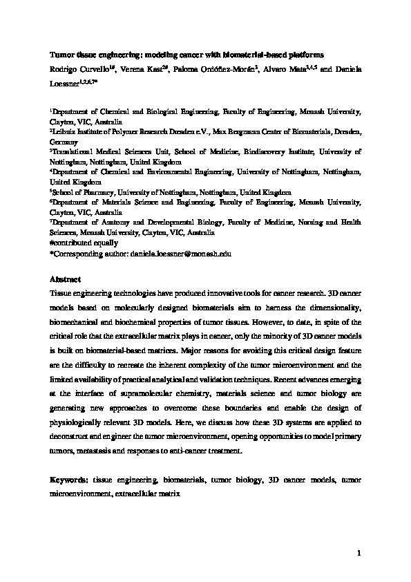 Biomaterial-based platforms for tumour tissue engineering Thumbnail