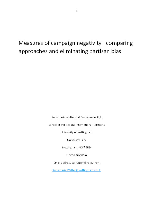 Measures of campaign negativity: comparing approaches and eliminating partisan bias Thumbnail