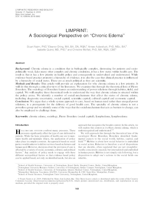 LIMPRINT: A Sociological Perspective on “Chronic Edema” Thumbnail