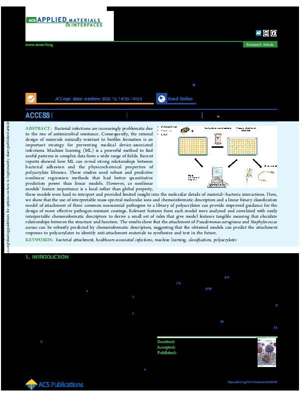 Linear Binary Classifier to Predict Bacterial Biofilm Formation on Polyacrylates Thumbnail