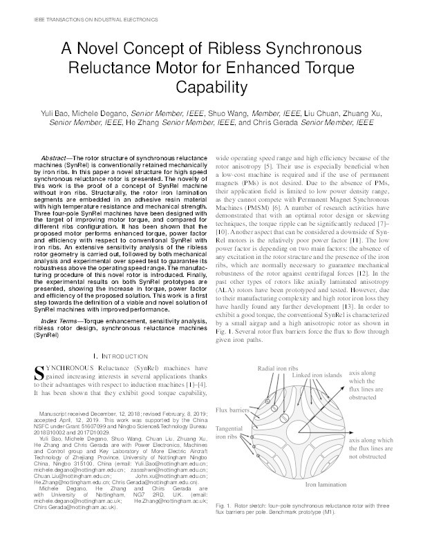 A Novel Concept of Ribless Synchronous Reluctance Motor for Enhanced Torque Capability Thumbnail