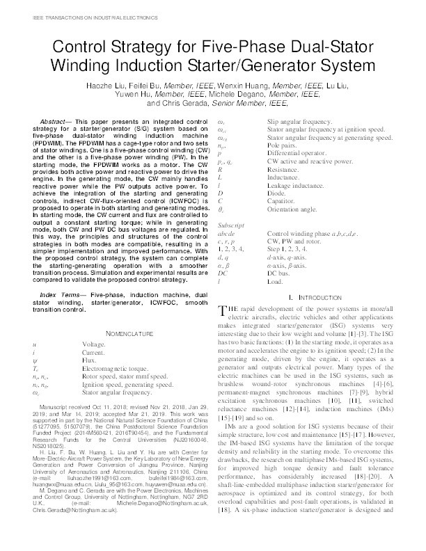 Control Strategy for Five-Phase Dual-Stator Winding Induction Starter/Generator System Thumbnail