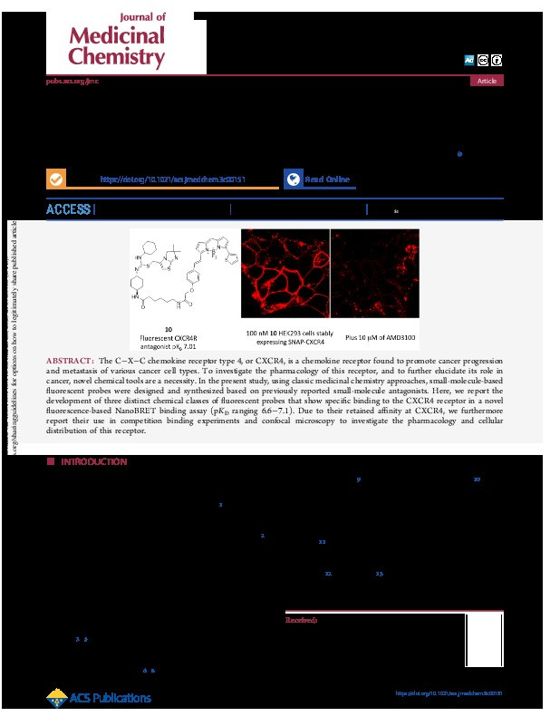 Small-Molecule Fluorescent Ligands for the CXCR4 Chemokine Receptor Thumbnail