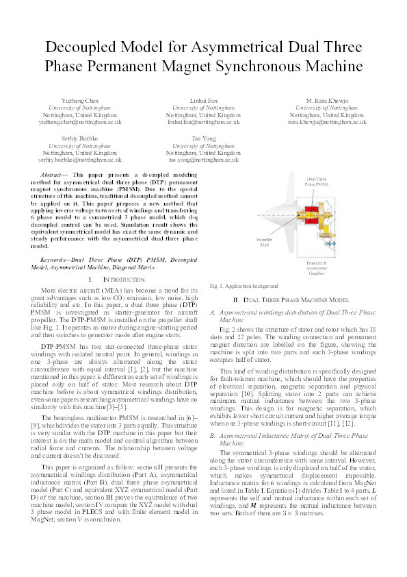 Decoupled Model for Asymmetrical Dual Three Phase Permanent Magnet Synchronous Machine Thumbnail