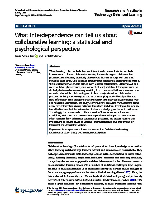 What interdependence can tell us about collaborative learning: a statistical and psychological perspective Thumbnail