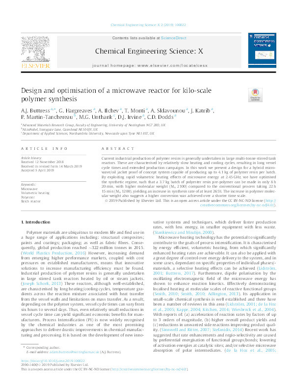 Design and optimisation of a microwave reactor for kilo-scale polymer synthesis Thumbnail