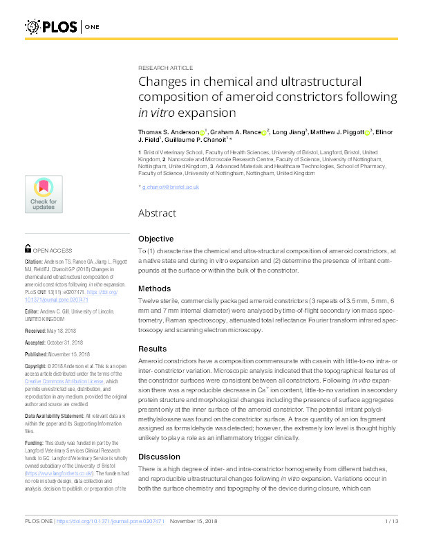 Changes in chemical and ultrastructural composition of ameroid constrictors following in vitro expansion Thumbnail