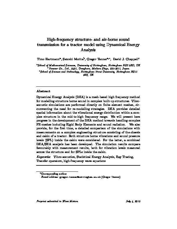 High-frequency structure- and air-borne sound transmission for a tractor model using Dynamical Energy Analysis Thumbnail