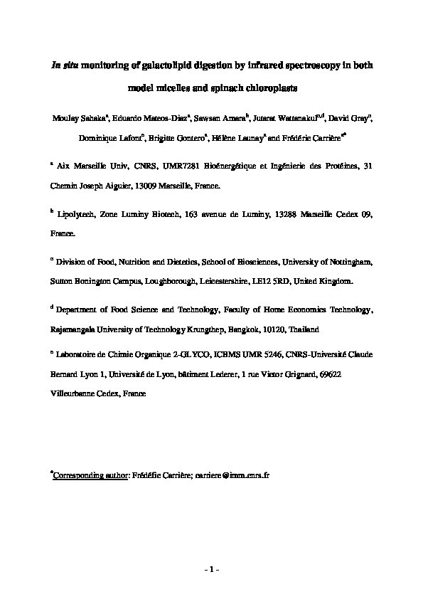 In situ monitoring of galactolipid digestion by infrared spectroscopy in both model micelles and spinach chloroplasts Thumbnail
