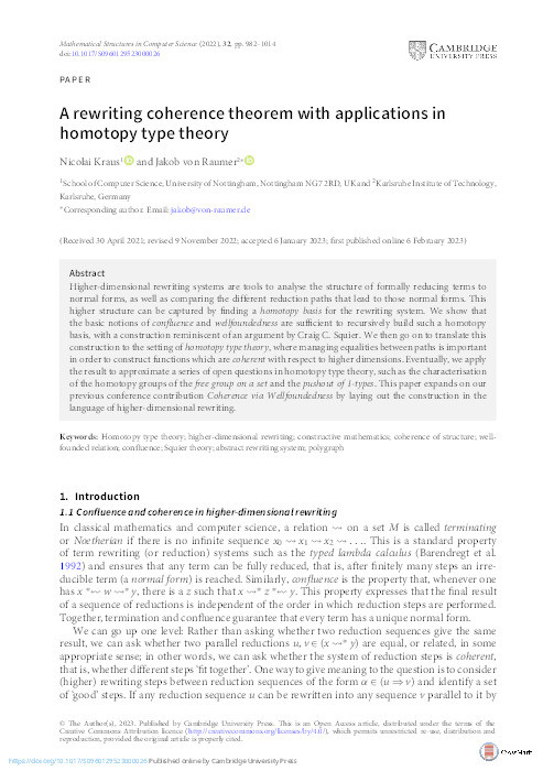 A rewriting coherence theorem with applications in homotopy type theory Thumbnail