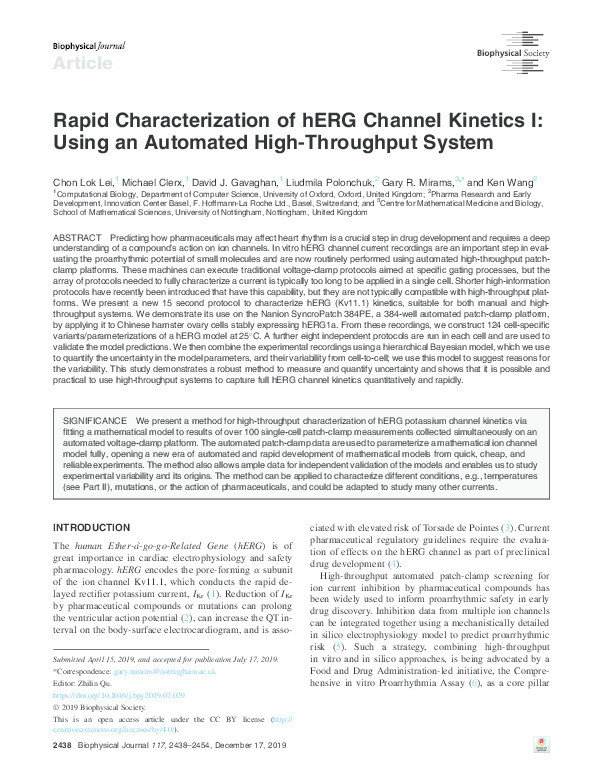 Rapid Characterization of hERG Channel Kinetics I: Using an Automated High-Throughput System Thumbnail
