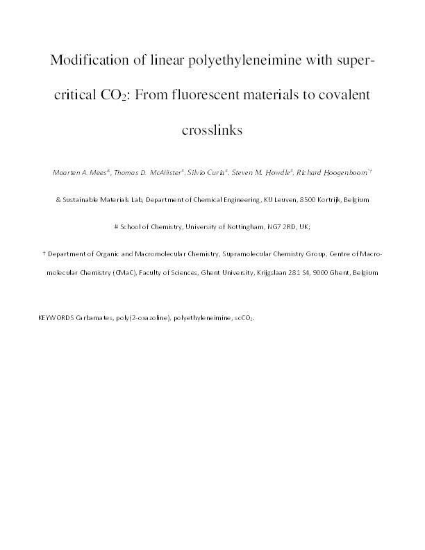 Modification of Linear Polyethylenimine with Supercritical CO2: From Fluorescent Materials to Covalent Cross-Links Thumbnail