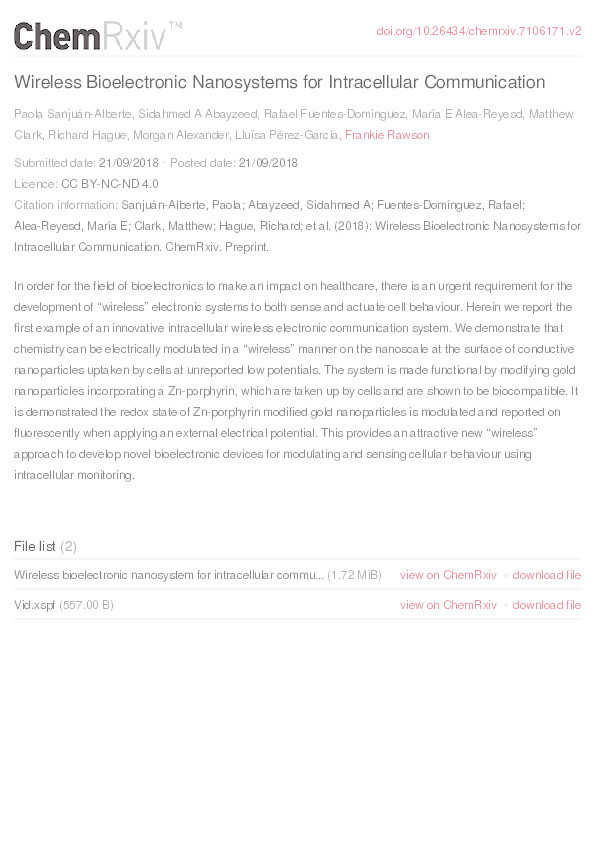 Wireless bioelectronic nanosystems for intracellular communication Thumbnail