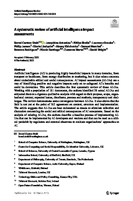 A systematic review of artificial intelligence impact assessments Thumbnail