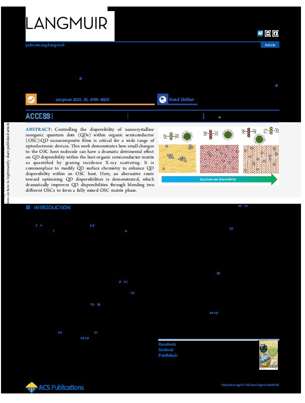 Mixed Small-Molecule Matrices Improve Nanoparticle Dispersibility in Organic Semiconductor-Nanoparticle Films Thumbnail