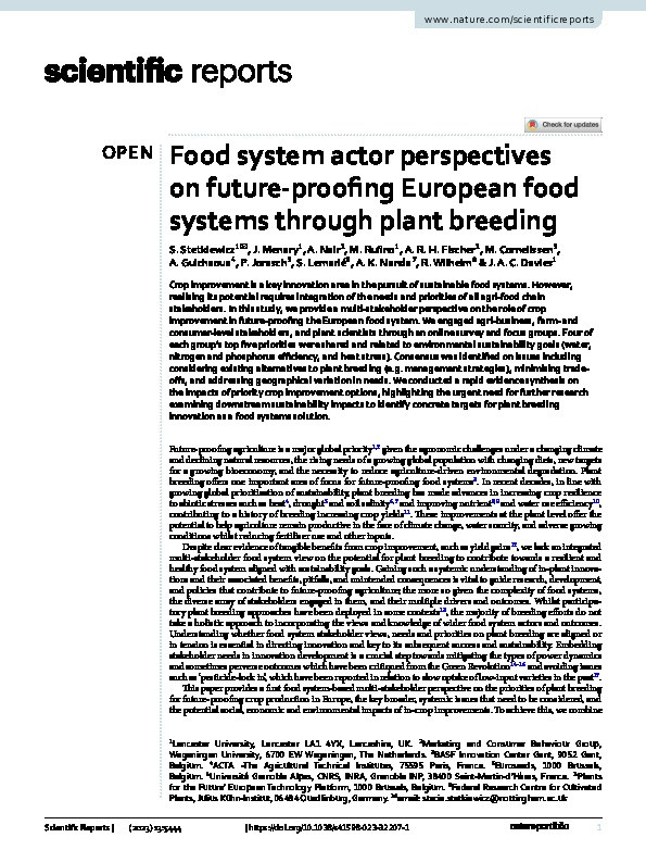 Food system actor perspectives on future-proofing European food systems through plant breeding Thumbnail