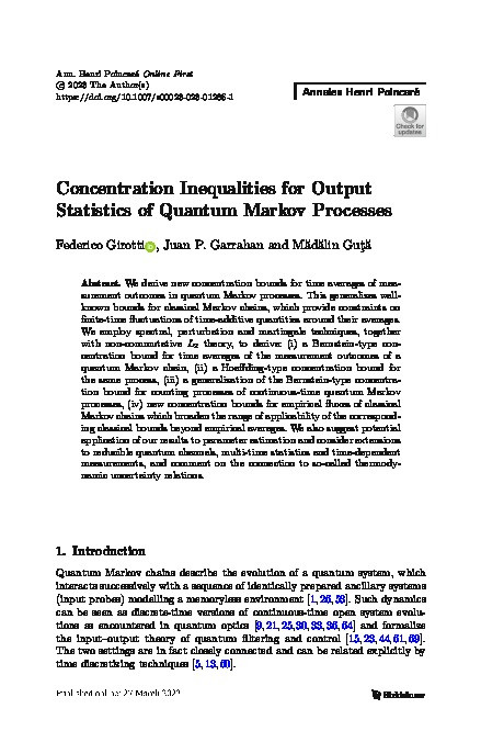 Concentration Inequalities for Output Statistics of Quantum Markov Processes Thumbnail