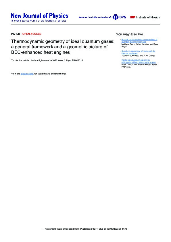 Thermodynamic geometry of ideal quantum gases: a general framework and a geometric picture of BEC-enhanced heat engines Thumbnail