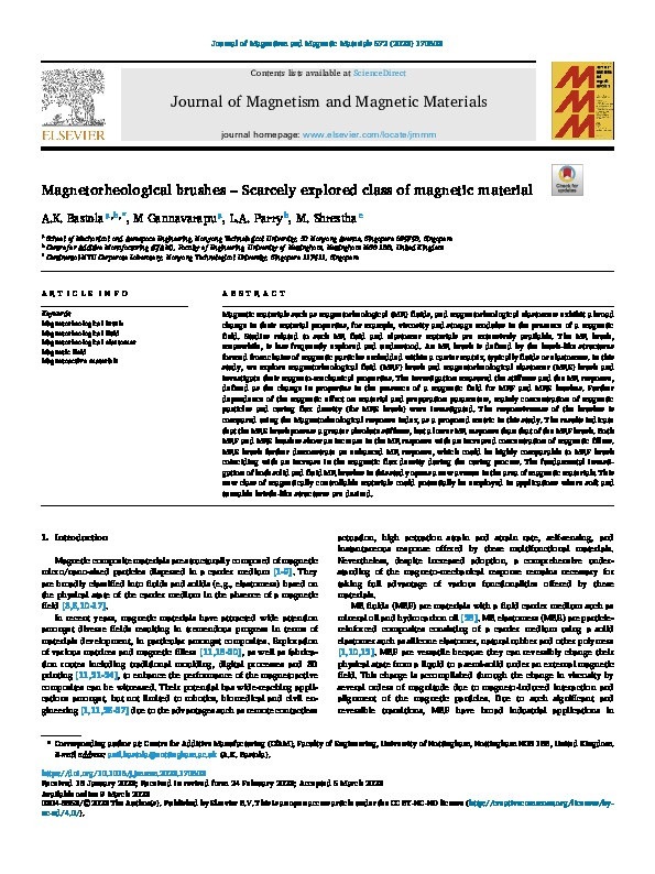 Magnetorheological brushes – Scarcely explored class of magnetic material Thumbnail