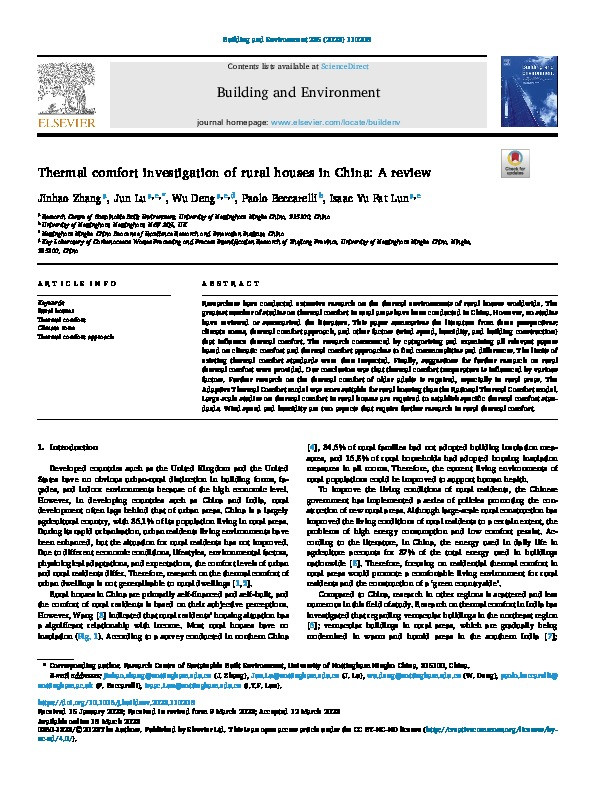 Thermal comfort investigation of rural houses in China: A review Thumbnail