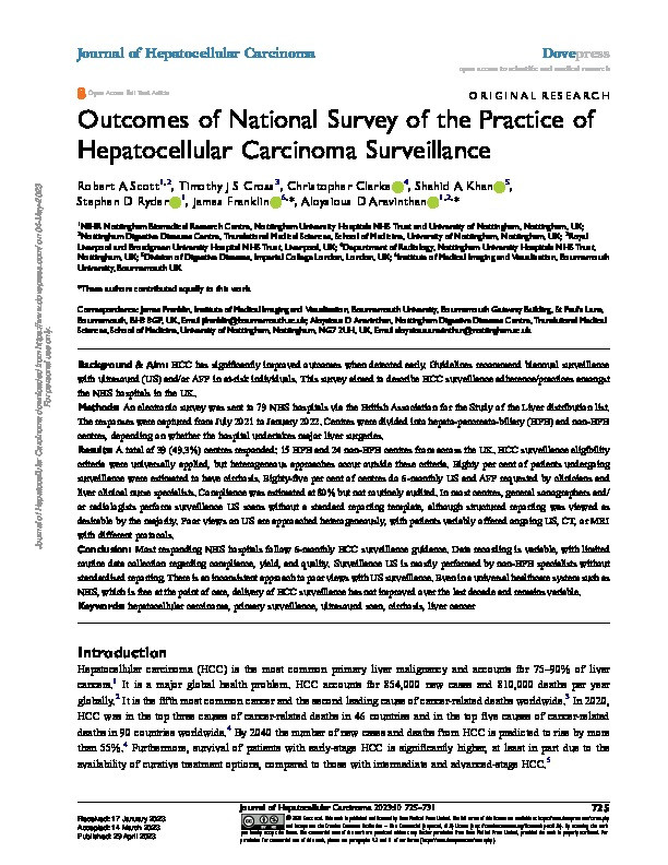 Outcomes of National Survey of the Practice of Hepatocellular Carcinoma Surveillance Thumbnail