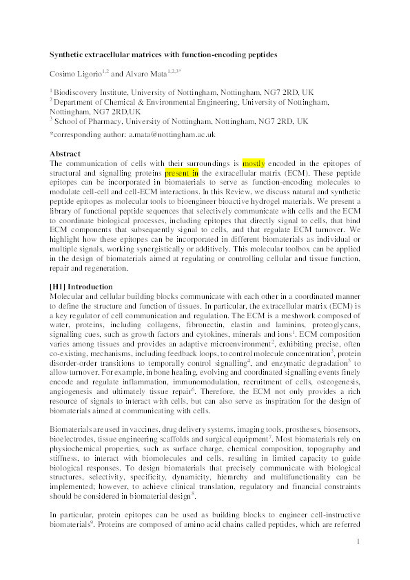 Synthetic extracellular matrices with function-encoding peptides Thumbnail