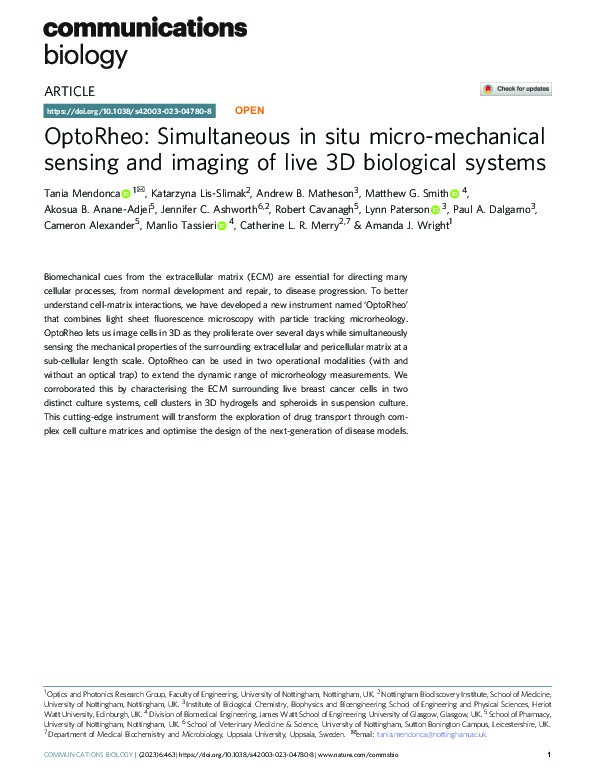 OptoRheo: Simultaneous in situ micro-mechanical sensing and imaging of live 3D biological systems Thumbnail