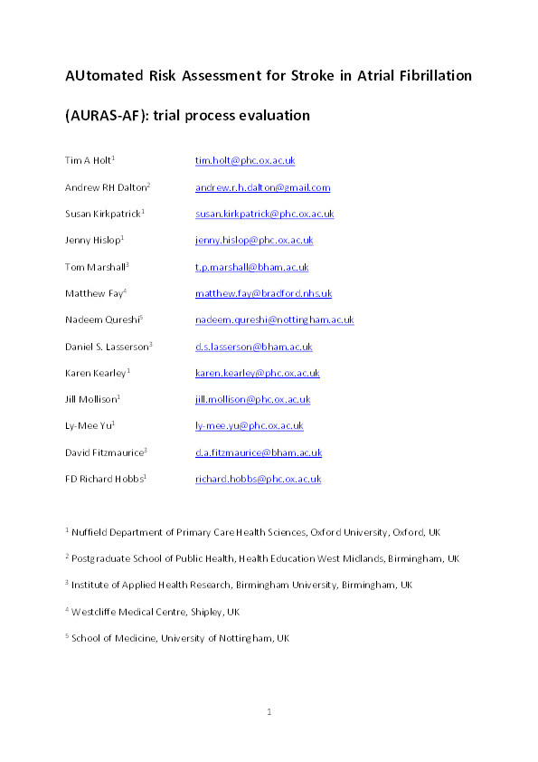 Barriers to a software reminder system for risk assessment of stroke in atrial fibrillation: a process evaluation of a cluster randomised trial in general practice Thumbnail