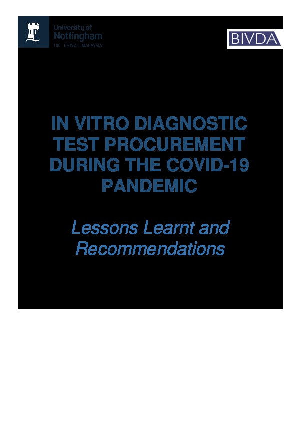 In Vitro Diagnostic Test Procurement During the COVID-19 Pandemic: Lessons Learnt and Recommendations Thumbnail