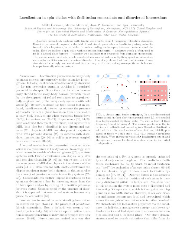 Localization in spin chains with facilitation constraints and disordered interactions Thumbnail