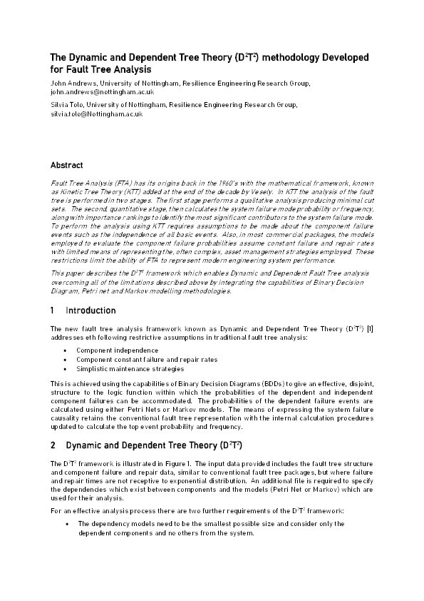 The Dynamic and Dependent Tree Theory (D2T2 ) methodology Developed for Fault Tree Analysis Thumbnail