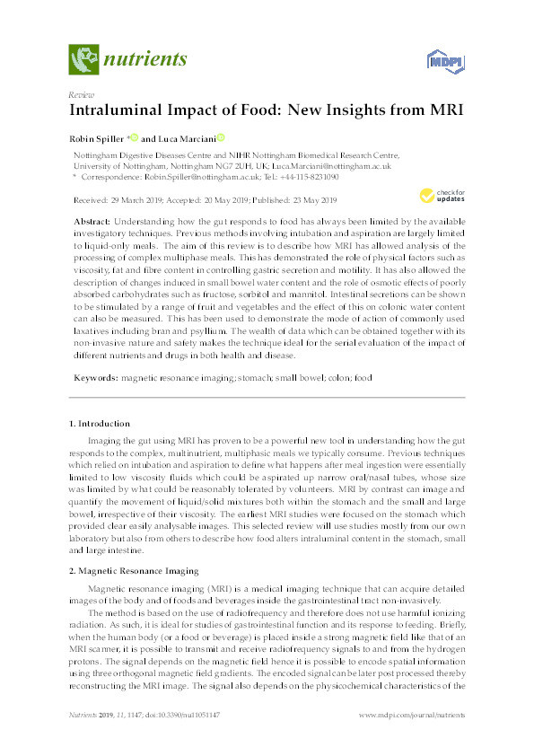 Intraluminal impact of food: New insights from MRI Thumbnail