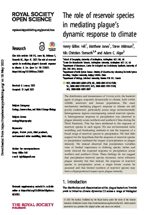 The role of reservoir species in mediating plague's dynamic response to climate Thumbnail