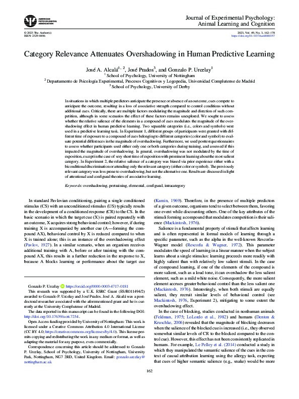 Category relevance attenuates overshadowing in human predictive                        learning. Thumbnail