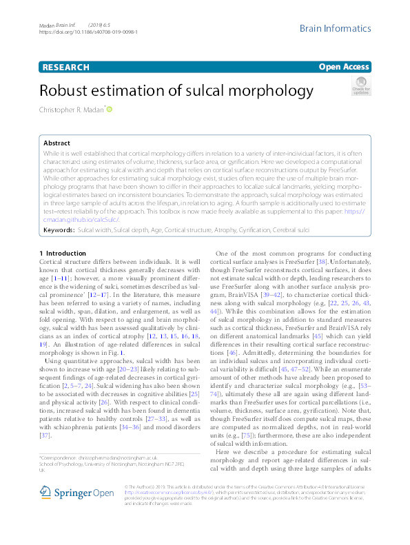 Robust estimation of sulcal morphology Thumbnail