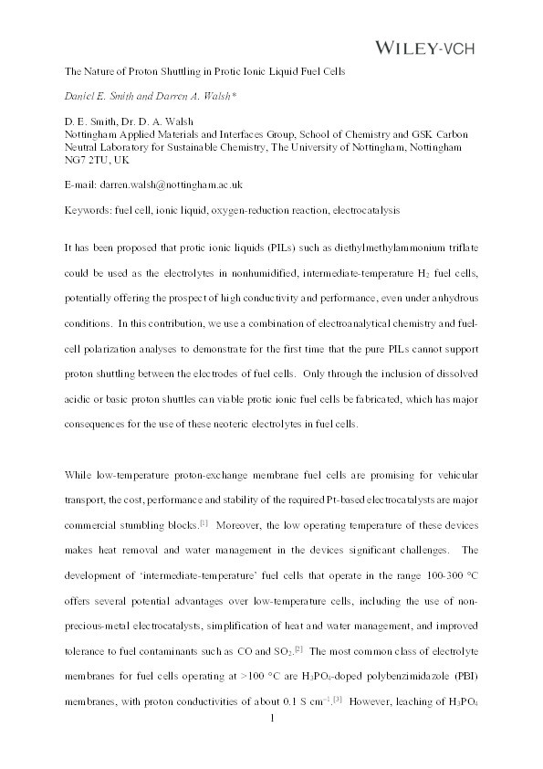 The nature of proton shuttling in protic ionic liquid fuel cells Thumbnail