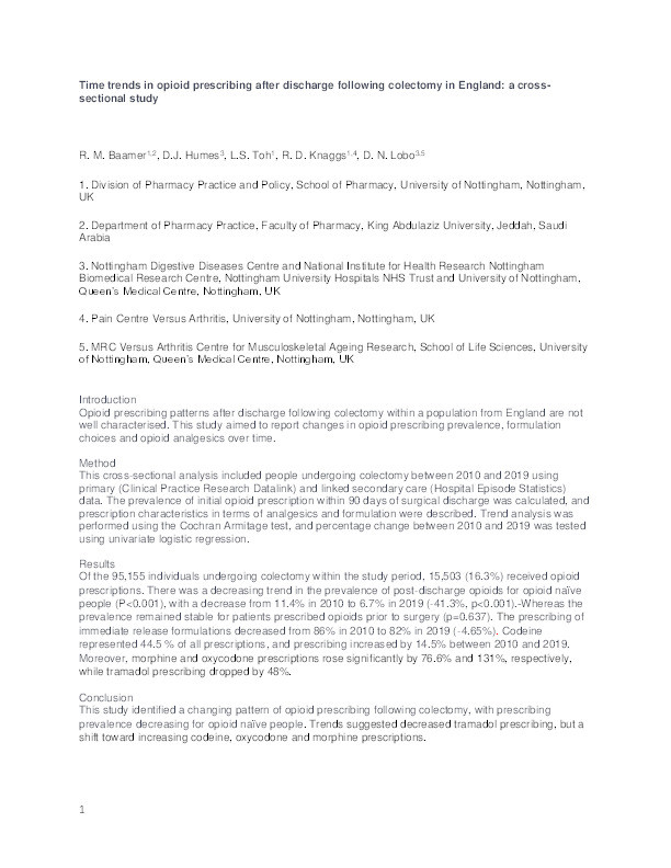 O128 Time trends in opioid prescribing after discharge following colectomy in England: a cross-sectional study Thumbnail