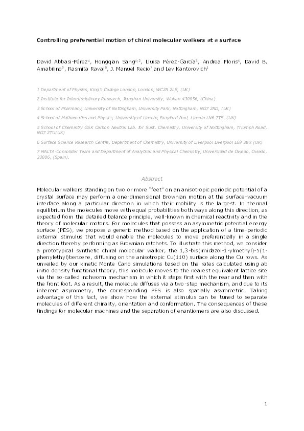 Controlling the preferential motion of chiral molecular walkers on a surface Thumbnail