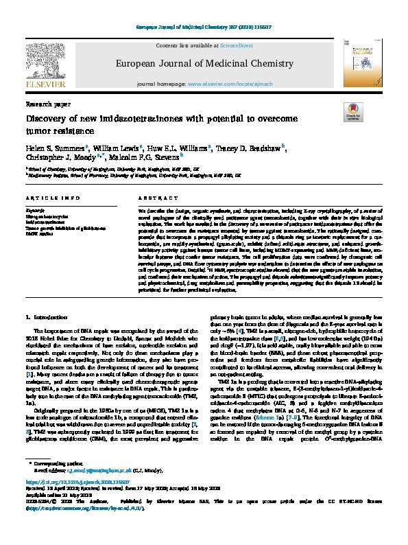 Discovery of new imidazotetrazinones with potential to overcome tumor resistance Thumbnail