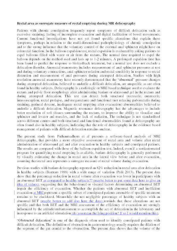 Rectal area as surrogate measure of rectal emptying during MR defecography Thumbnail