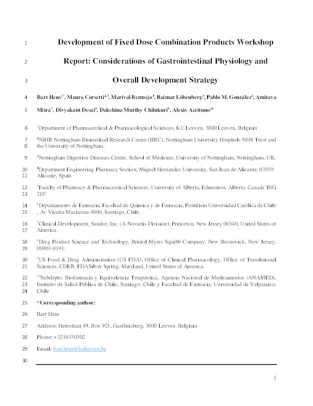 “Development of Fixed Dose Combination Products” Workshop Report: Considerations of Gastrointestinal Physiology and Overall Development Strategy Thumbnail