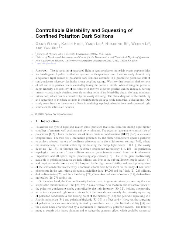 Controllable bistability and squeezing of confined polariton dark solitons Thumbnail