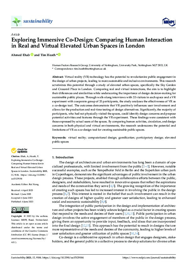 Exploring Immersive Co-Design: Comparing Human Interaction in Real and Virtual Elevated Urban Spaces in London Thumbnail