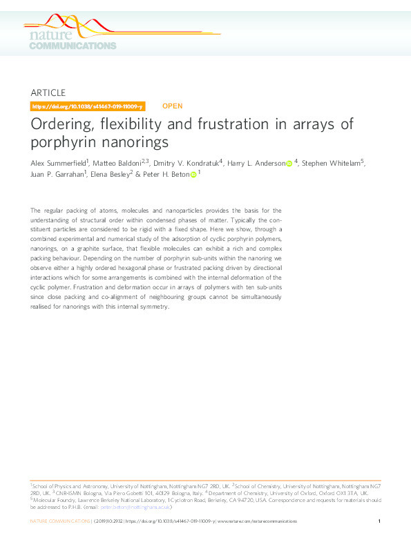 Ordering, Flexibility and Frustration in Arrays of Porphyrin Nanorings Thumbnail