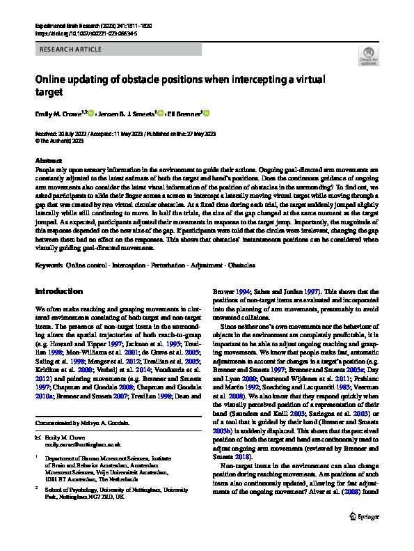 Online updating of obstacle positions when intercepting a virtual target Thumbnail