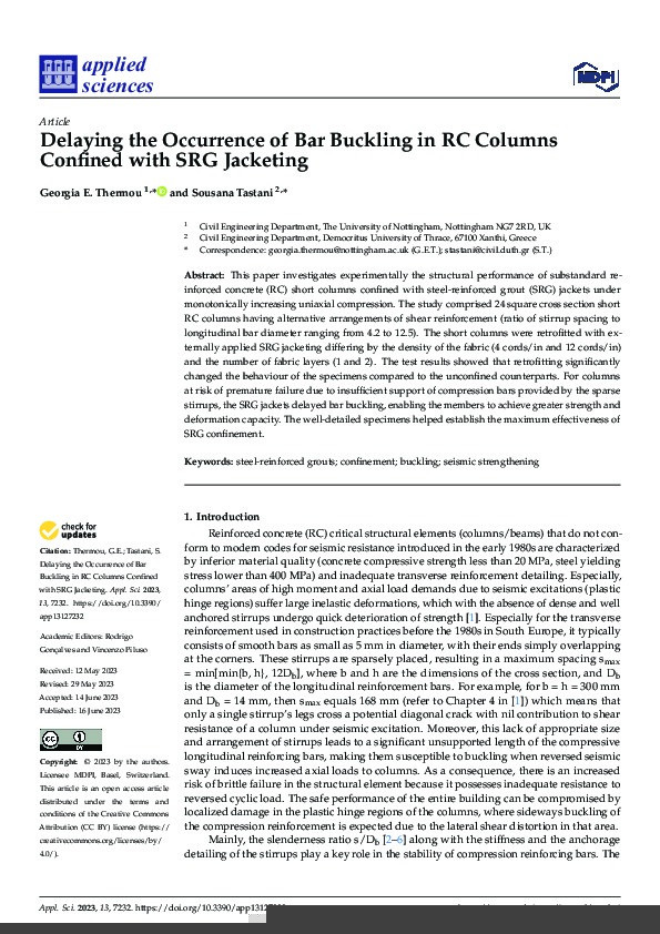 Delaying the Occurrence of Bar Buckling in RC Columns Confined with SRG Jacketing Thumbnail