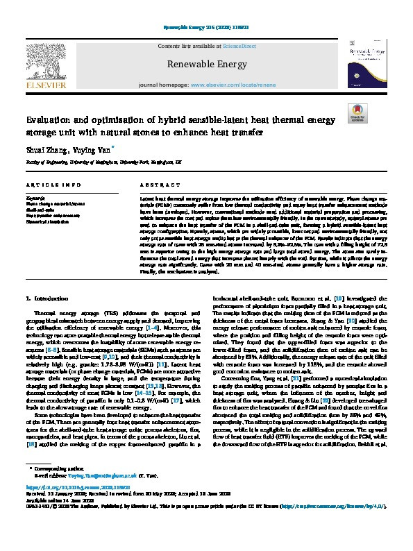 Evaluation and optimisation of hybrid sensible-latent heat thermal energy storage unit with natural stones to enhance heat transfer Thumbnail